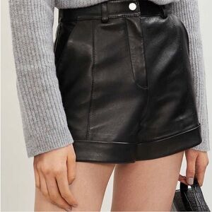 Maje Black High Waist Leather Shorts